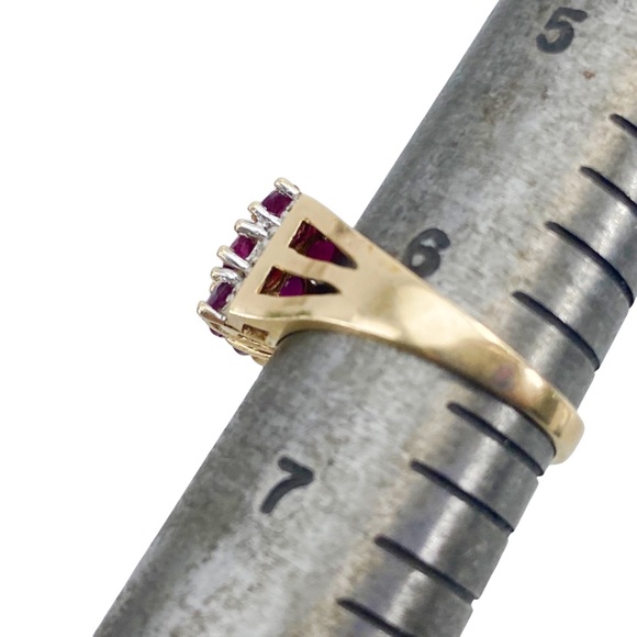 14k Solid Yellow Gold Estate Genuine Ruby Diamond Cocktail Pave Ring - Picture 9 of 9